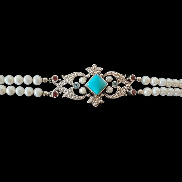 🌟NICKY BUTLER 925 Sterling Silver Turquoise Pearl Multi Gem Bracelet NEW NB - Picture 3 of 15